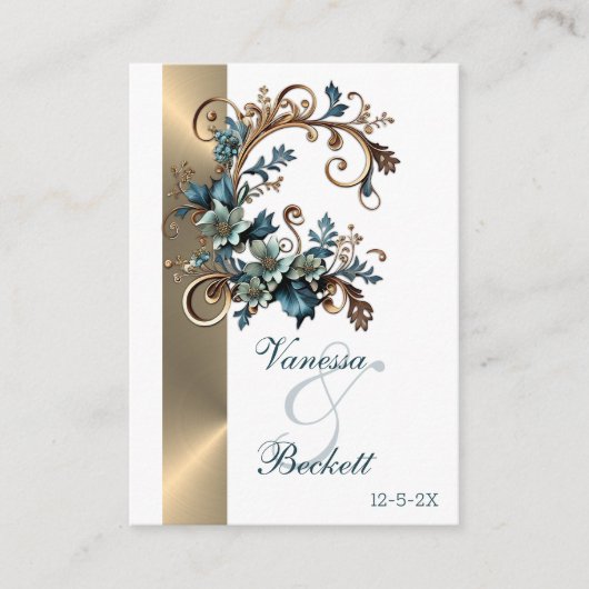 Vergulde bloemige elegantie informatiekaartje (Voorkant)