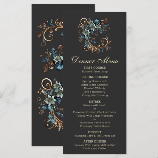 Vergulde bloemige elegantie menu (Voorkant / Achterkant)