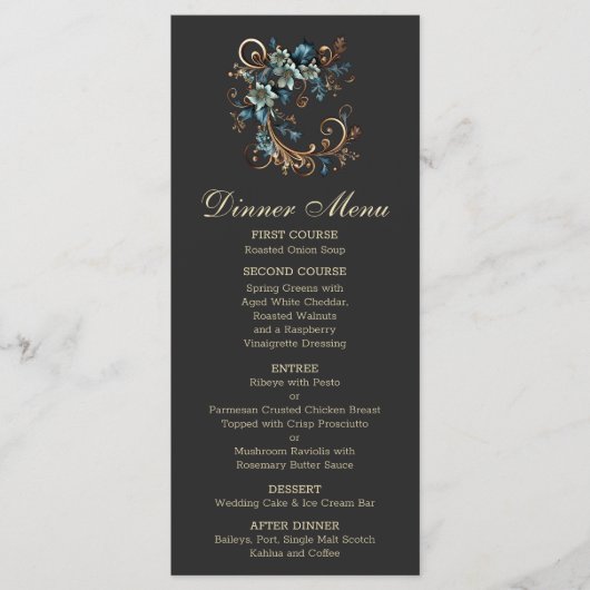 Vergulde bloemige elegantie menu (Voorkant)