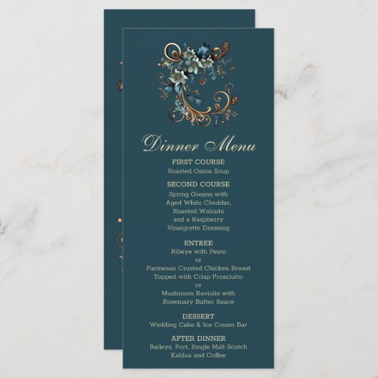 Vergulde bloemige elegantie menu (Voorkant / Achterkant)
