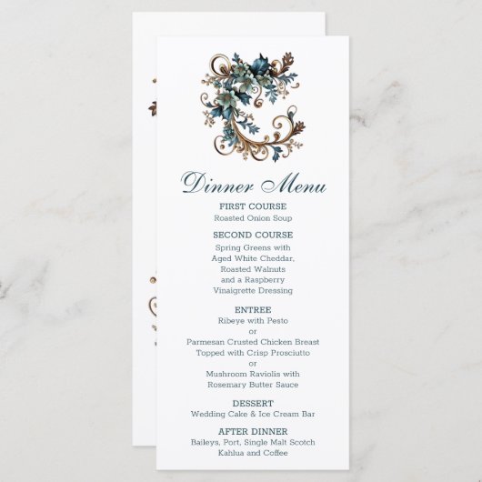 Vergulde bloemige elegantie menu (Voorkant / Achterkant)