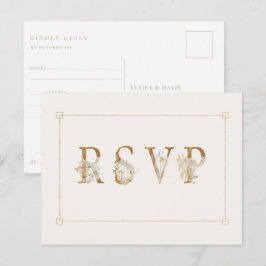 Vergulde bloemige huwelijks RSVP nummerverzoek Uitnodiging Briefkaart