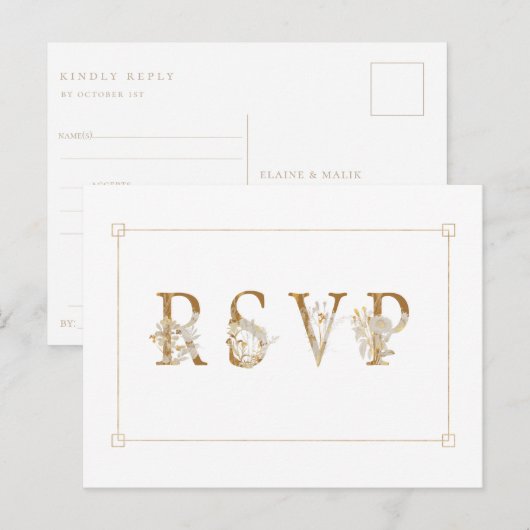 Vergulde bloemige huwelijksreactie Liedverzoek Uit Uitnodiging Briefkaart (Voorkant / Achterkant)