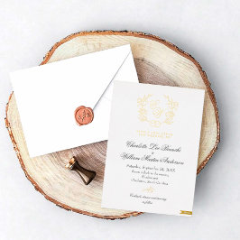 Vergulde bloemige monogram trouwkaarten folie uitnodiging
