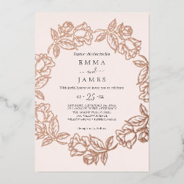 Vergulde bloemmotief | Roze gouden folie blush bru Uitnodiging