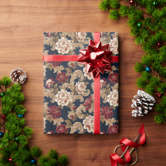 Vergulde Bloemwerk Variëteit Pioen Navy Cadeaupapier