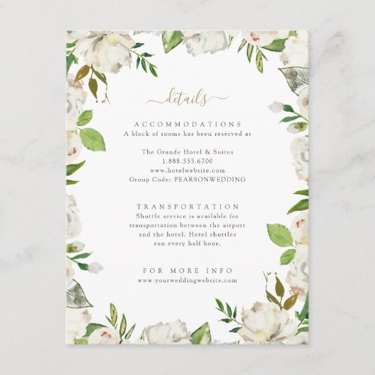 Vergulde Blooms Bruiloft Details Informatiekaartje (Voorkant)