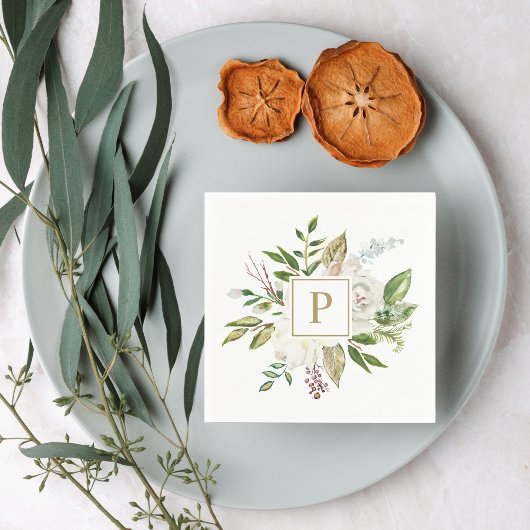 Vergulde Blooms Bruiloft Monogram Servet