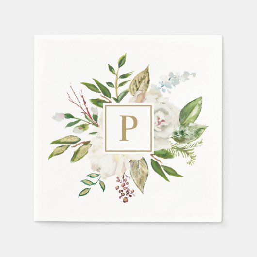 Vergulde Blooms Bruiloft Monogram Servet (Voorkant)
