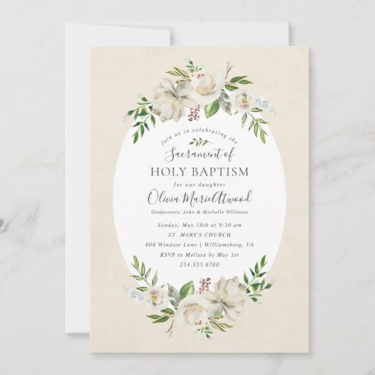 Vergulde Blooms Doop Uitnodiging (Voorkant)