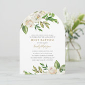 Vergulde Blooms Doop Uitnodiging (Staand voorkant)