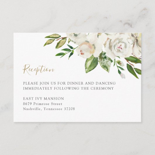 Vergulde Blooms Huwelijksreceptie Informatiekaartje (Voorkant)