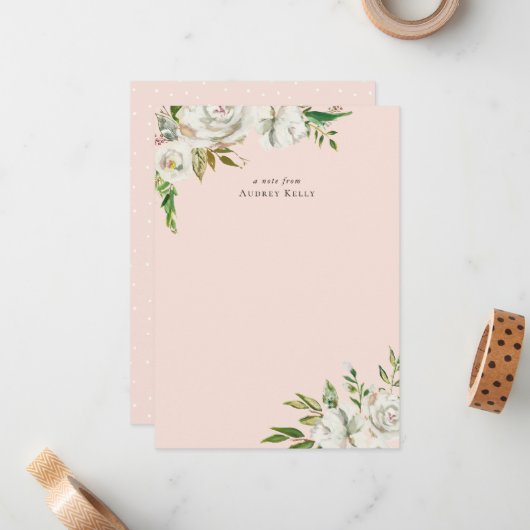 Vergulde Blooms Monogram Briefpapier Note Kaart Notitiekaartje (Voorkant / Achterkant in situ)