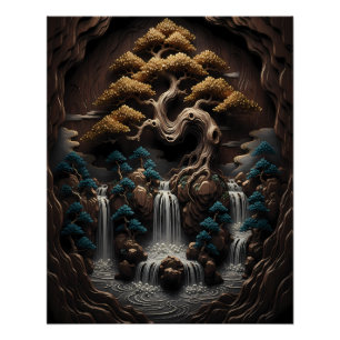 Vergulde Bonsai: Een Serene Bosachtige Oase Perfect Poster