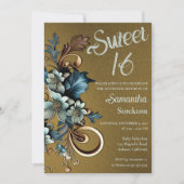 Vergulde Botanische met Gouden Zoete 16 Uitnodigin Kaart (Voorkant)