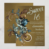 Vergulde Botanische met Gouden Zoete 16 Uitnodigin Kaart (Voorkant / Achterkant)