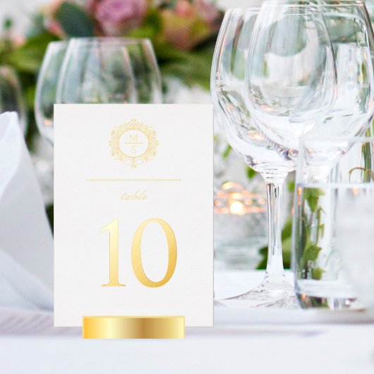 Vergulde Bruiloft Tafelkaartjes met Monogram Folie Uitnodiging