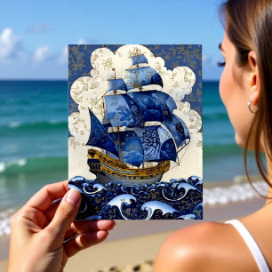 Vergulde Delfts Blauwe Galei Briefkaart