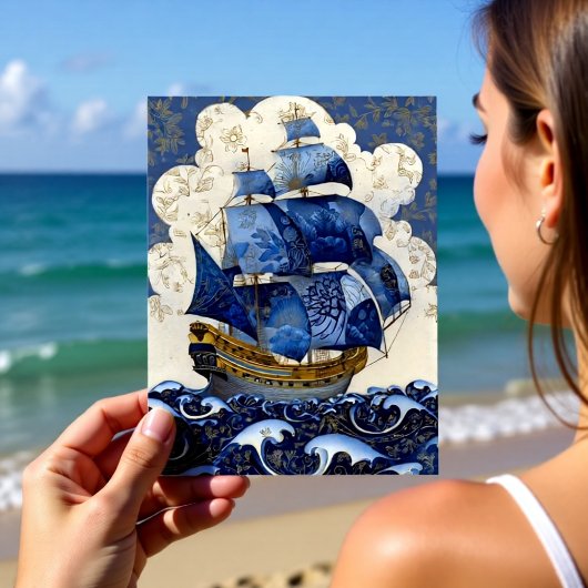 Vergulde Delfts Blauwe Galei Briefkaart