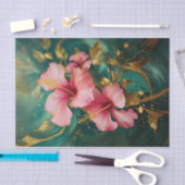 Vergulde dubbele roze hibiscusbloesems, formele bl tissuepapier (Craft)