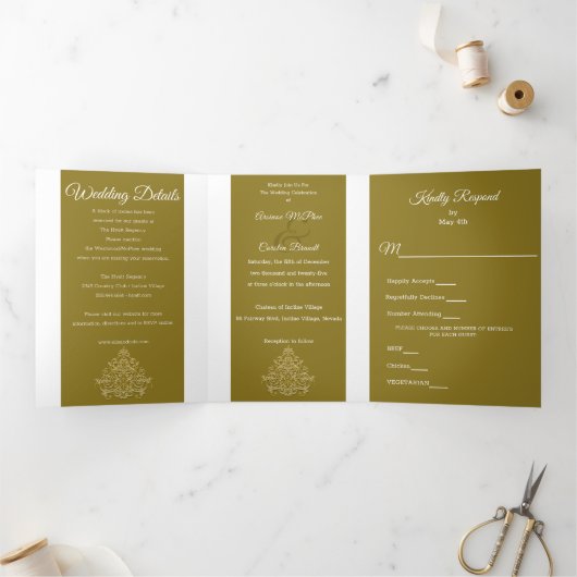 vergulde elegantie bruiloft drieluik uitnodiging (Binnen)