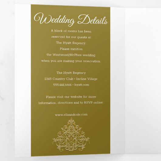 vergulde elegantie bruiloft drieluik uitnodiging (Binnenzijde eerst)