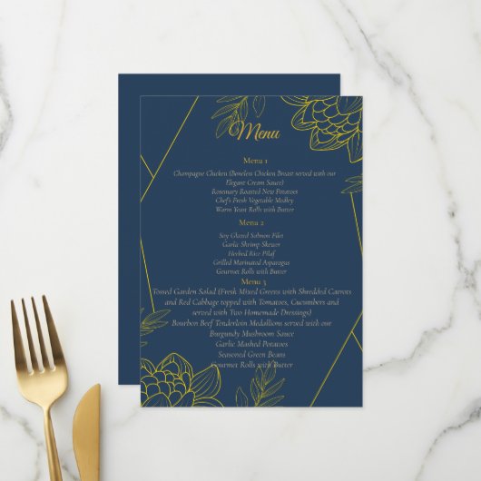 Vergulde Elegantie Bruiloft Menu (Voorkant / Achterkant in situ)
