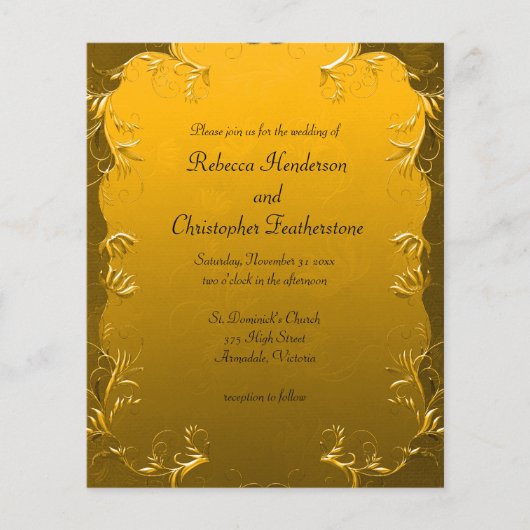 Vergulde Elegantie Gouden Budget Bruiloft Uitnodig Flyer (Voorkant)