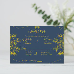 Vergulde Elegantie Horizontale Trouwkaart RSVP Kaartje