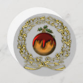 vergulde feestelijke pruim pudding verrukking kers feestdagenkaart (Voorkant / Achterkant)