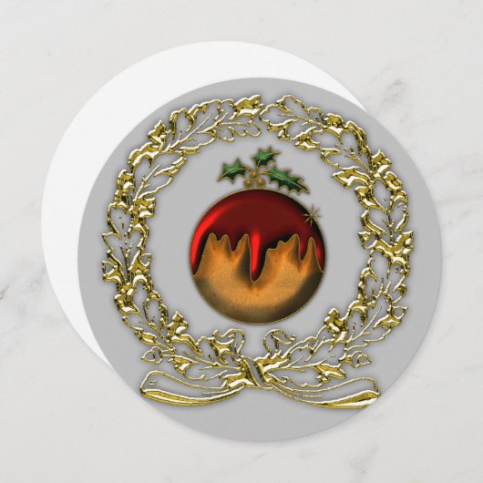 vergulde feestelijke pruim pudding verrukking kers feestdagenkaart (Voorkant / Achterkant)