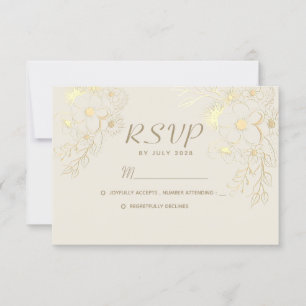 Vergulde Floral Cream en Gold Wedding RSVP Kaart