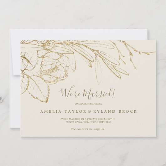 Vergulde Floral Cream & Gold Elopement Aankondigin Aankondiging (Voorkant)