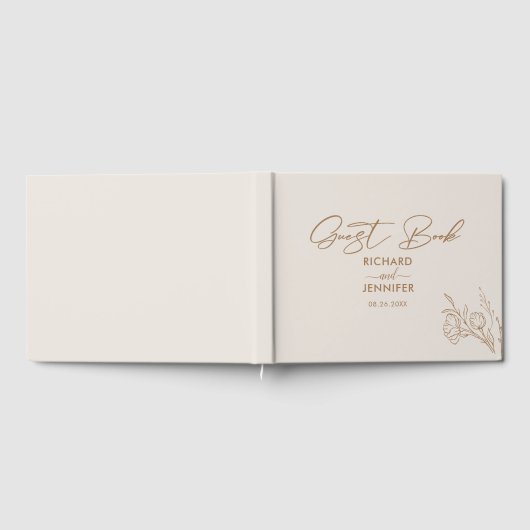 Vergulde Floral Cream & Goud Gepersonaliseerde bru Gastenboek (Volledig)