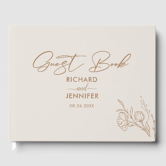 Vergulde Floral Cream & Goud Gepersonaliseerde bru Gastenboek (Voorkant)