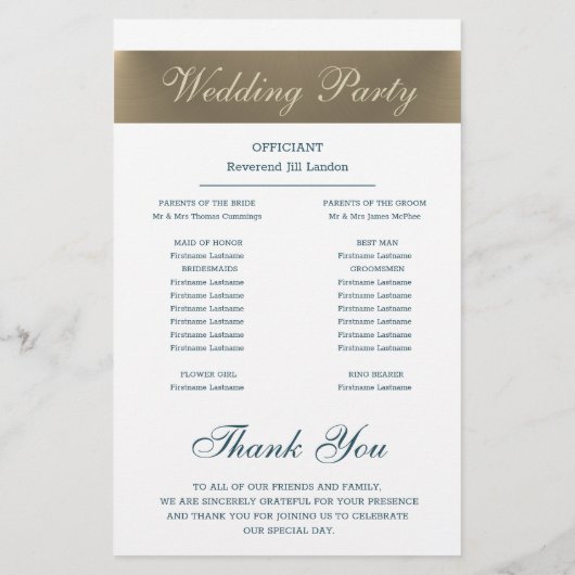 Vergulde Floral Elegance Trouwprogramma (Achterkant)