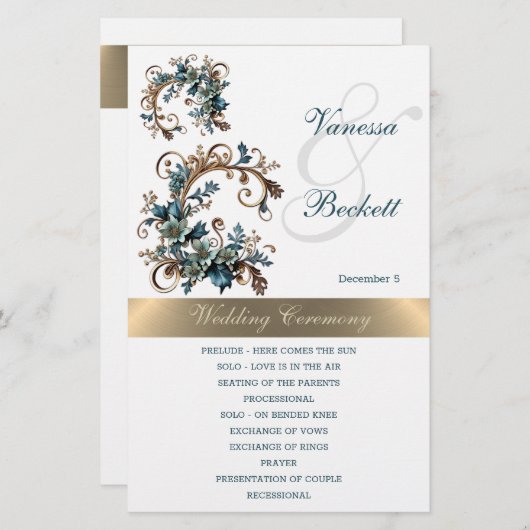 Vergulde Floral Elegance Trouwprogramma (Voorkant / Achterkant)