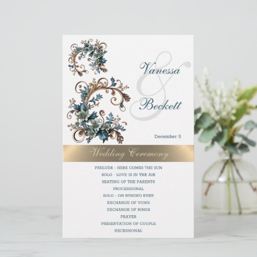 Vergulde Floral Elegance Trouwprogramma (Staand voorkant)