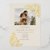 Vergulde Floral Gold bruiloft Folie Uitnodiging (Voorkant)