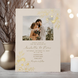 Vergulde Floral Gold bruiloft Folie Uitnodiging