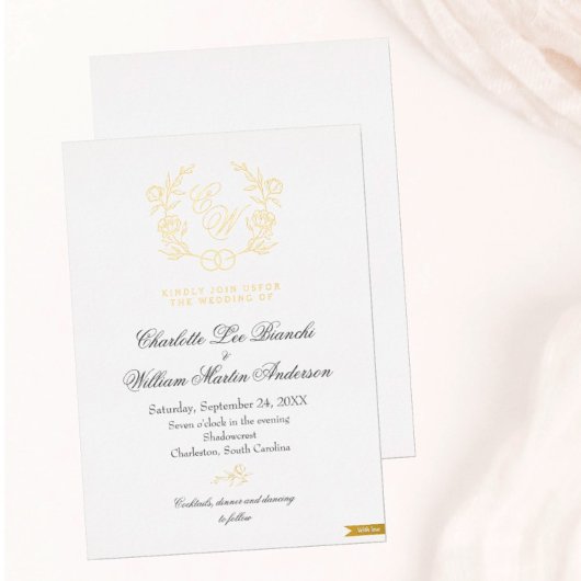 Vergulde Floral Monogram bruiloft uitnodigingen
