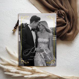 Vergulde Formele Lijst Fotobruiloft Save the Date Folie Uitnodiging