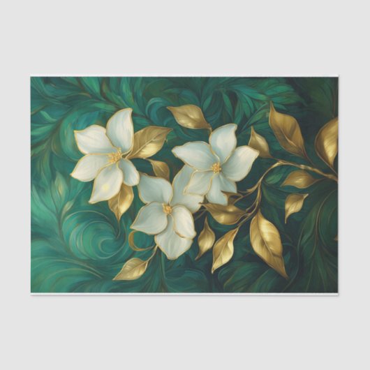 Vergulde Gardenia Elegantie, formele bloemen Tissuepapier (Voorkant)