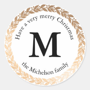 Vergulde Garland Elegant Cirkel Monogram Ronde Sticker
