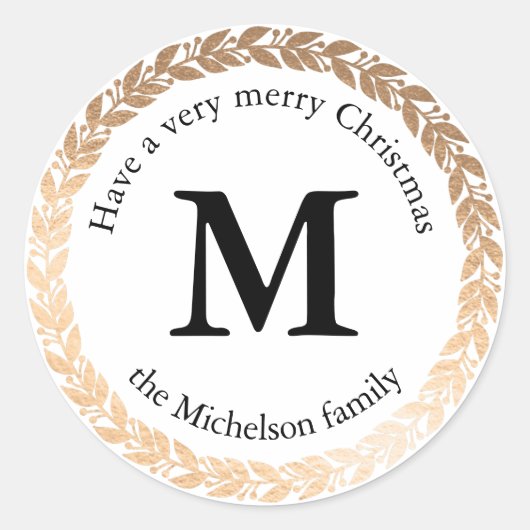 Vergulde Garland Elegant Cirkel Monogram Ronde Sticker (Voorkant)