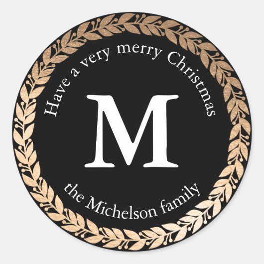 Vergulde Garland Elegant Cirkel Monogram Ronde Sticker (Voorkant)