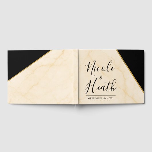 Vergulde geometrie Luxe ivoor & goud marmeren brui Gastenboek (Volledig)
