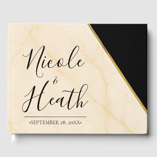 Vergulde geometrie Luxe ivoor & goud marmeren brui Gastenboek (Voorkant)