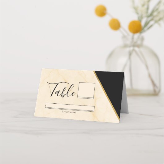 Vergulde geometrie Luxe ivoor & goud marmeren brui Plaatskaartje (Voorkant)