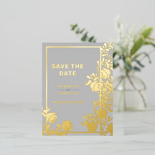 Vergulde Glamour Bruiloft Save the Date Folie Uitnodiging Briefkaart (Staand Voorkant)